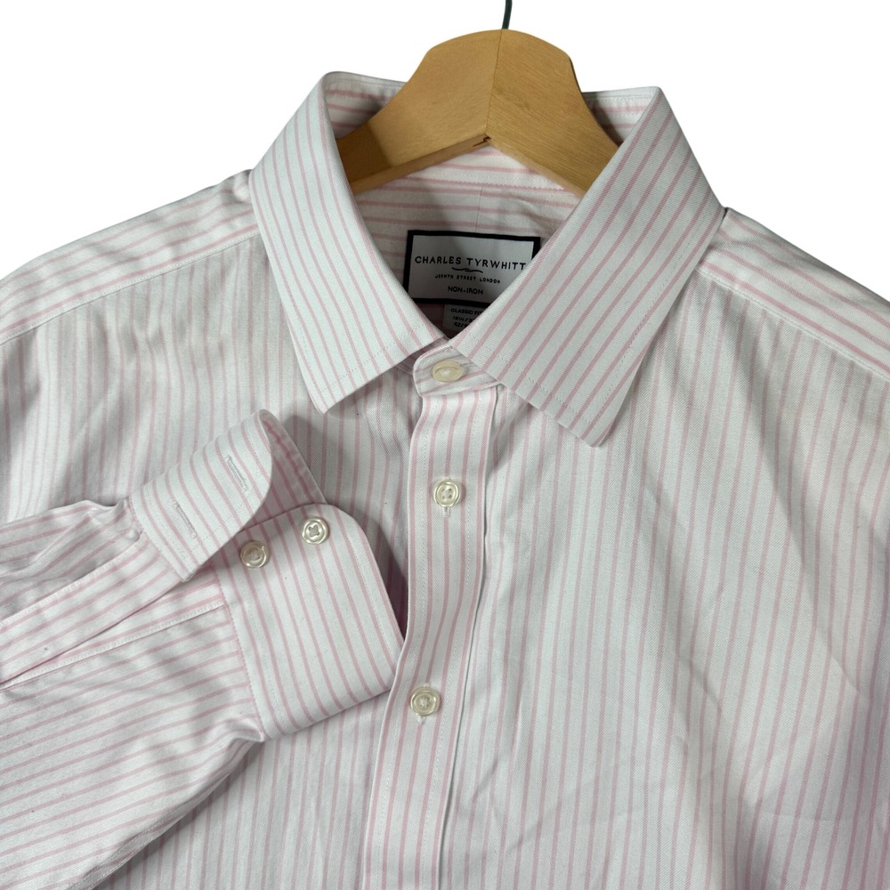 Charles Tyrwhitt Classic Fit Non-Iron Pink Bengal Stripe Shirt 16.5 33 FONO003